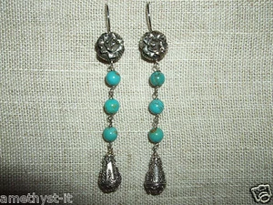ORECCHINI PENDENTI EARRINGS TURCHESE TURQUOISE MONACHELLA ARGENTO 925 SILVER - Picture 1 of 1