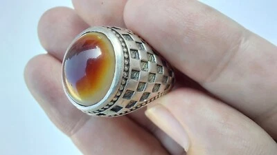 Anillo Sulimani Yemení Marrón Negro Aqeeq Hígado Ágata Plata Chií Sufí خاتم عقيق Foto 1 de 4