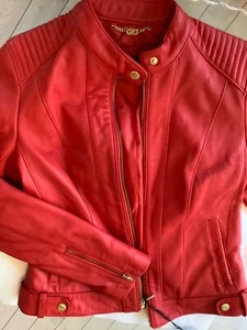 NUEVA Chaqueta Cole Haan Cuero Rojo para Motocicleta/Motociclista - XS - Imagen 1 de 5