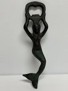 Mermaid Cast Iron 7” Hand Held Bottle Opener W/Green Patina Nautical Theme NICE - Picture 1 of 11