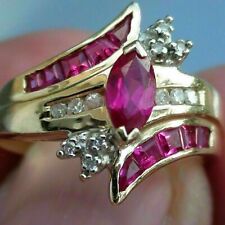 4CT Ruby & Moissanite 925 Silver Women Bypass Wedding Engagement Ring In Yellow
