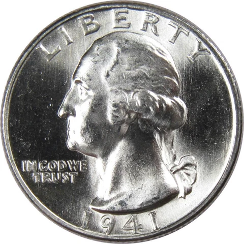 1941 Washington Quarter BU Uncirculated Mint State 90% Silver 25c US Coin Cover