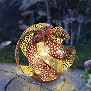 Solar Lights Outdoor Garden Decor Waterproof Cracked Glass Globe LED Light Bronz - Picture 1 of 7