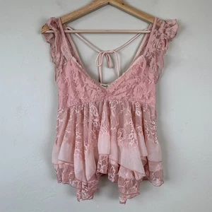 Top Women S Pink Babydoll Lace Layered Cami Fairy Coquette Milkmaid Soft Girl - Picture 1 of 8