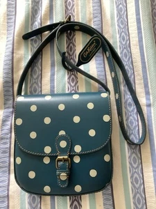 Cath Kidston French Blue & Polka Dot Leather Crossbody Bag Saddle Bag, Pristine - Picture 1 of 4