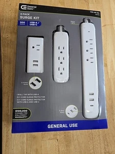 Commercial Electric 3 Pack Surge Kit with USB-A and USB-C Ports - Picture 1 of 5