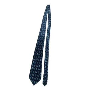 Lorenzo Natali Vintage Paisley Tie – Navy & Green Standard Length Light Weight - Picture 1 of 4