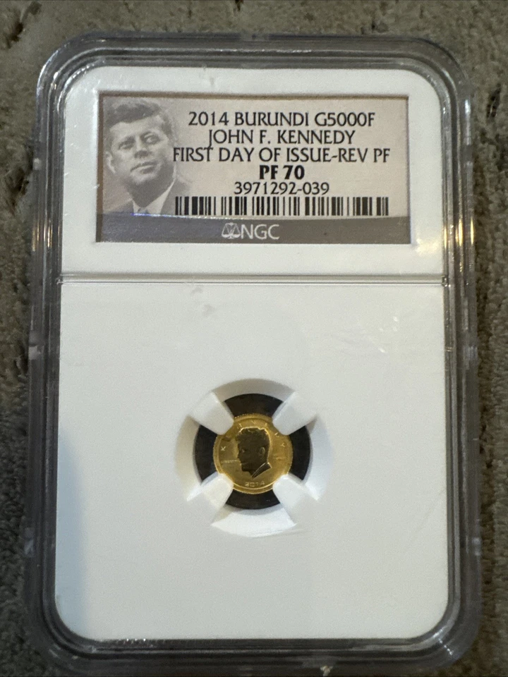 2014 Burundi Kennedy First Day Issue Reverse Proof 1/2 Gram Gold NGC PF70 .9999 - Image 1 of 4