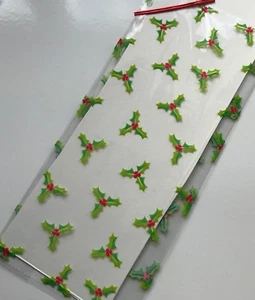 10 X CHRISTMAS HOLLY PRINT DESIGN FESTIVE CELLO TREAT LOOT Gift BAGS CAKE XMAS - Picture 1 of 5