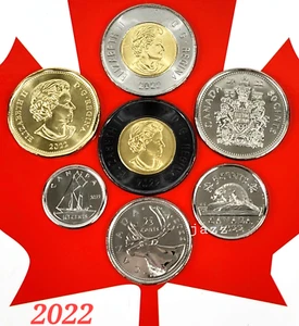 Set 2022 Canada Coins $2 $1 50c 25c 10c 5c & 2022 Black Ring Toonie Mint UNC - Picture 1 of 10