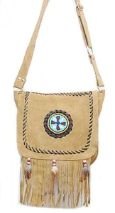 Tasche Handtasche Schultertasche Westerntasche Wildleder mit Fransen und Perlen - Bild 1 von 1