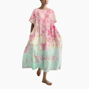Women Summer Holiday Flower Dress Ladies Floral Beach Loose Sundress - Picture 1 of 18