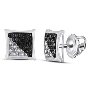 Sterling Silver Mens Round Black Color Enhanced Diamond Square Earrings 1/8 Cttw - Picture 1 of 1