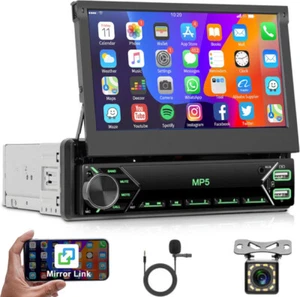 Reproductor MP5 7" Único 1DIN Abatible Coche Estéreo Bluetooth FM SD TF USB Enlace Espejo - Imagen 1 de 23