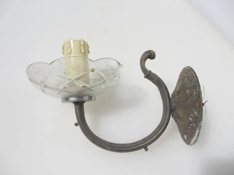 Vintage Brass & Glass Wall Lights Sconces Gilt Leaf Old Rococo Baroque Old Light Cover