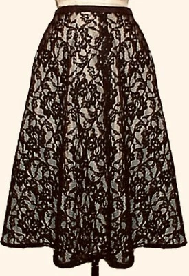 Falda Circular Trashy Diva Seda Encaje XS Vintage Columpio Retro Negra Hasta la Rodilla Años 40 Foto 1 de 4