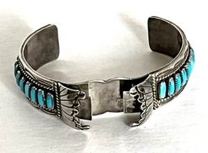 Vintage Navajo FRANCIS M. BEGAY Sterling Silver Turquoise Cuff Watch Band 37.4gr - Picture 1 of 7