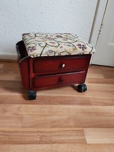 SMALL Vintage STOOL Seat Wooden Chair With 2 Drawer-Top L 34 x D 25 cm x H 25cm