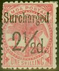 Samoa 1898 2 1/2d Auf 1s Matte Rose-Karmin SG86 Fein Leicht MTD Postfrisch