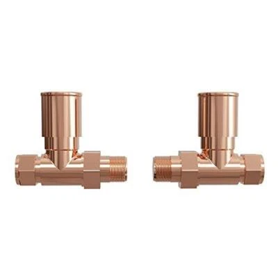 PLUMBWORKZ Rose Gold Straight Radiator Valves – Round Pair (Ideal with Black Radiators)