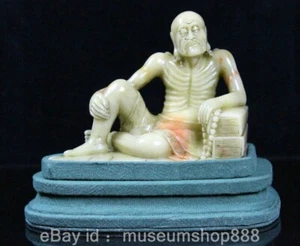 3.5" Old Chinese Buddhism Shoushan Stone Carving Lohan Arhat Buddha Statue KK - Picture 1 of 9
