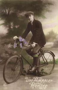 A Man with a Bicycle -Cycling - Antique Photo Postcard 1900s 11 - Picture 1 of 2