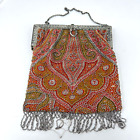 Antique Victorian Paisley Shawl Purse Bag Pashmina Micro Steel Cut Beads Vintage