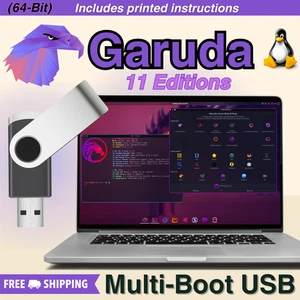 Garuda Linux 11-in-1 Multi-boot USB (64GB, USB 3.2) All Editions, Free Shipping - Picture 1 of 13