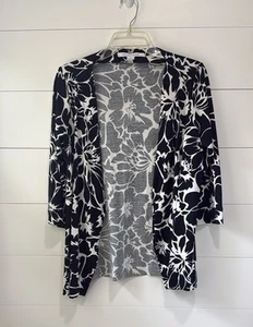 Diane Von Furstenburg Black White Floral Open Cardigan Silk Blend Sweater 12 - Picture 1 of 6