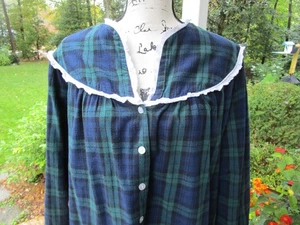 Camisón vintage Lanz of Salzburg para mujer grande verde azul franela a cuadros LEER* - Imagen 1 de 7