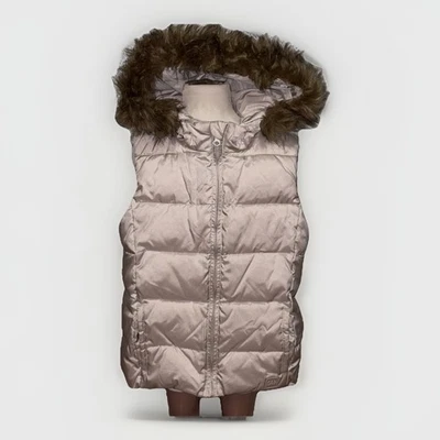 GAP Kids XL Silver Gray Primaloft Hooded Puffer Vest Faux Fur Trim 12-13 - Image 1 of 4