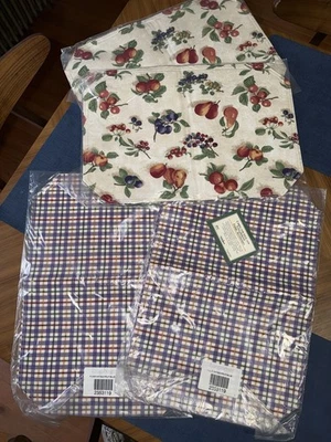 Longaberger Fruit Medley/Blueberry Plaid Reversible Placemats Set of 8 - SEALED - Image 1 of 3