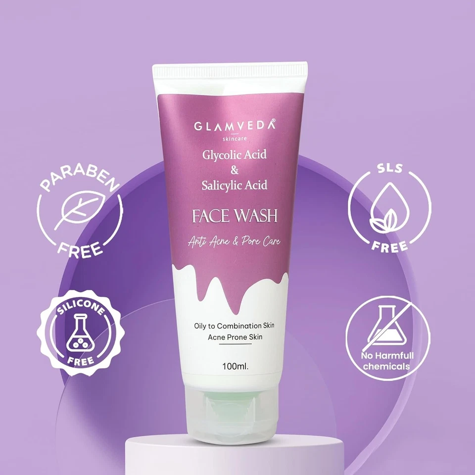 Ácido glicólico e ácido salicílico lavagem facial para pele oleosa e anti-acne propensa - 100ml - Imagem 1 de 4