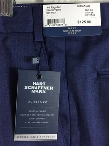 Pantaloni eleganti Hart Schaffner Marx uomo 46R Chicago fit blu lana plissettati senza orli - Foto 1 di 6