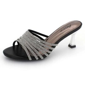 Womens Diamante Evening Sandals Wedding Party Prom High Heel Ladies Slip On - Picture 1 of 16