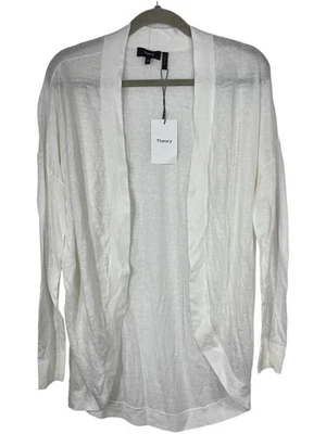 Cárdigan Theory Cascada de Lino $295 Talla Mediana Mangas Largas Marfil Blanco Nuevo con Etiquetas NUEVO Foto 1 de 4