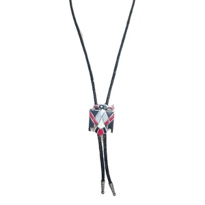 Corbata de cuero trenzada vintage nativa americana Zuni Thunderbird Bolo - Imagen 1 de 2