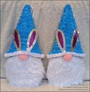 2 NEW EASTER TINSEL BLUE BUNNY GNOME WALL OR DOOR HANGING PARTY DECOR - Picture 1 of 1