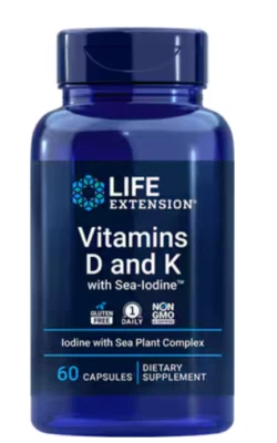 Life Extension витамины D и K с морским йодом ™, 60 капсул - Изображение 1 из 2