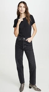 Free People Agolde 90’s Mid-Rise Loose-Fit Washed Black Grey Jeans Size 28 - Picture 1 of 4