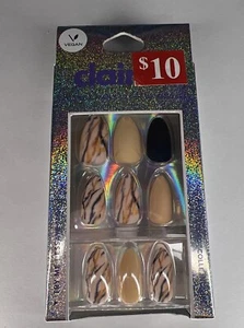24pc Claire’s Fake False Press On Glue On Black Buff Color Marble Brown Nails - Picture 1 of 7