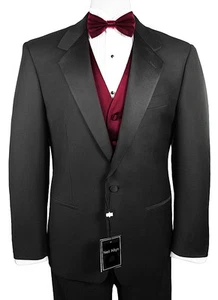 Sizes 35-64 Long. 6-Piece Tuxedo Package with Flat Front Pants & Burgundy Vest - Picture 1 of 5