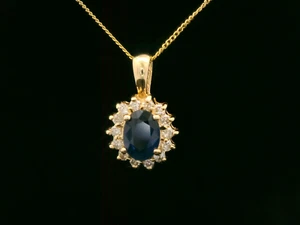 14ct Yellow Gold, Diamond & Blue Sapphire Pendant - Picture 1 of 11