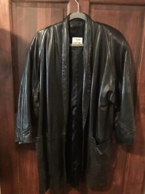 Tannery West | Vintage 80s Oversized Black  Leather  Coat Jacket - Image 1 of 4