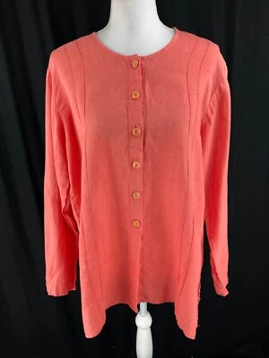 Cárdigan Suéter Lino Mujer M Lino Salmón Lagenlook Boho Hippie Tejido Foto 1 de 4