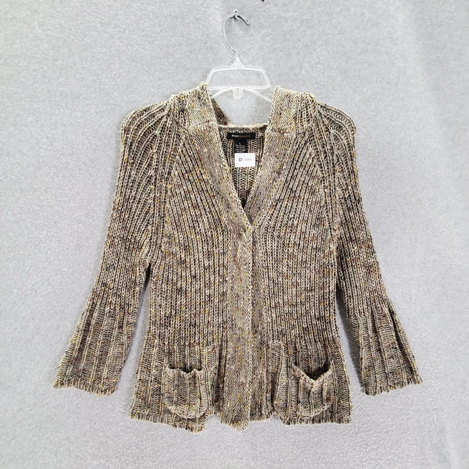 BCBGMAXAZRIA Niñas Suéter Grande Marrón Cárdigan Con Capucha Mangas Campana Cuello en V Foto 1 de 4