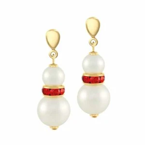 Alpine Red Crystal Shell Pearl Gold Tone Drop Clip On Earrings - Picture 1 of 2