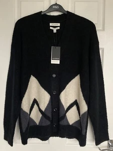 NEU M&S Autograph Herren Schwarz Mix V-Ausschnitt Strickjacke Größe L (Brustumfang 41-43") - Bild 1 von 3