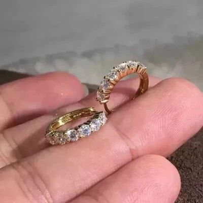 Round Cut 0.60Ct Lab Grown Diamond 10k Yellow Gold Hoop Earrings For Women's - Image 1 of 4