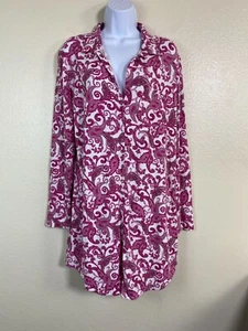 The Cats Pajamas Tunic Long Sleeve Dress Women size Large Paisley Pink Sleepwear - Picture 1 of 15